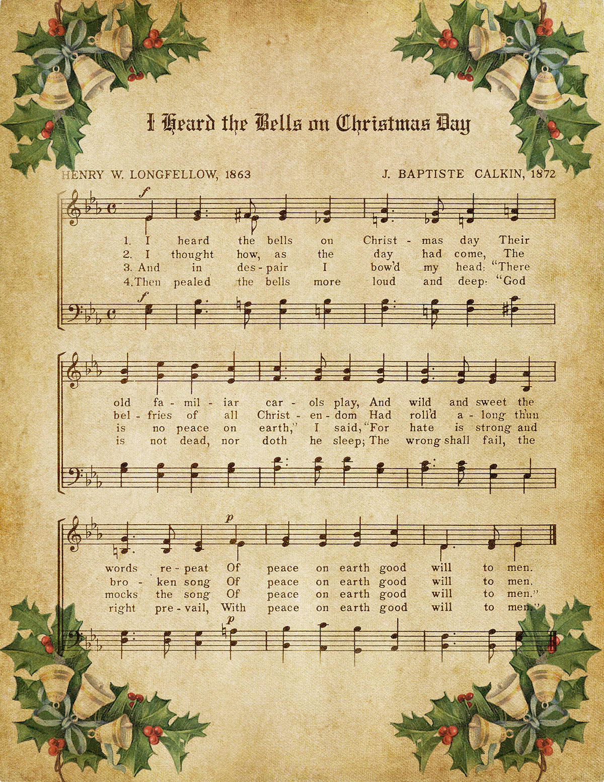 I Heard the Bells on Christmas Day Vintage Music - Digital Download